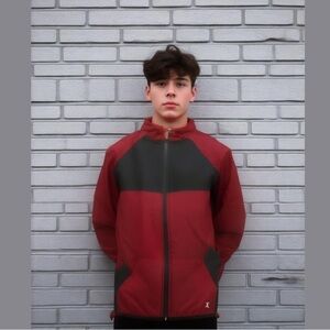 EU Xersion Boy's Red Zippered Color Block Hoodie